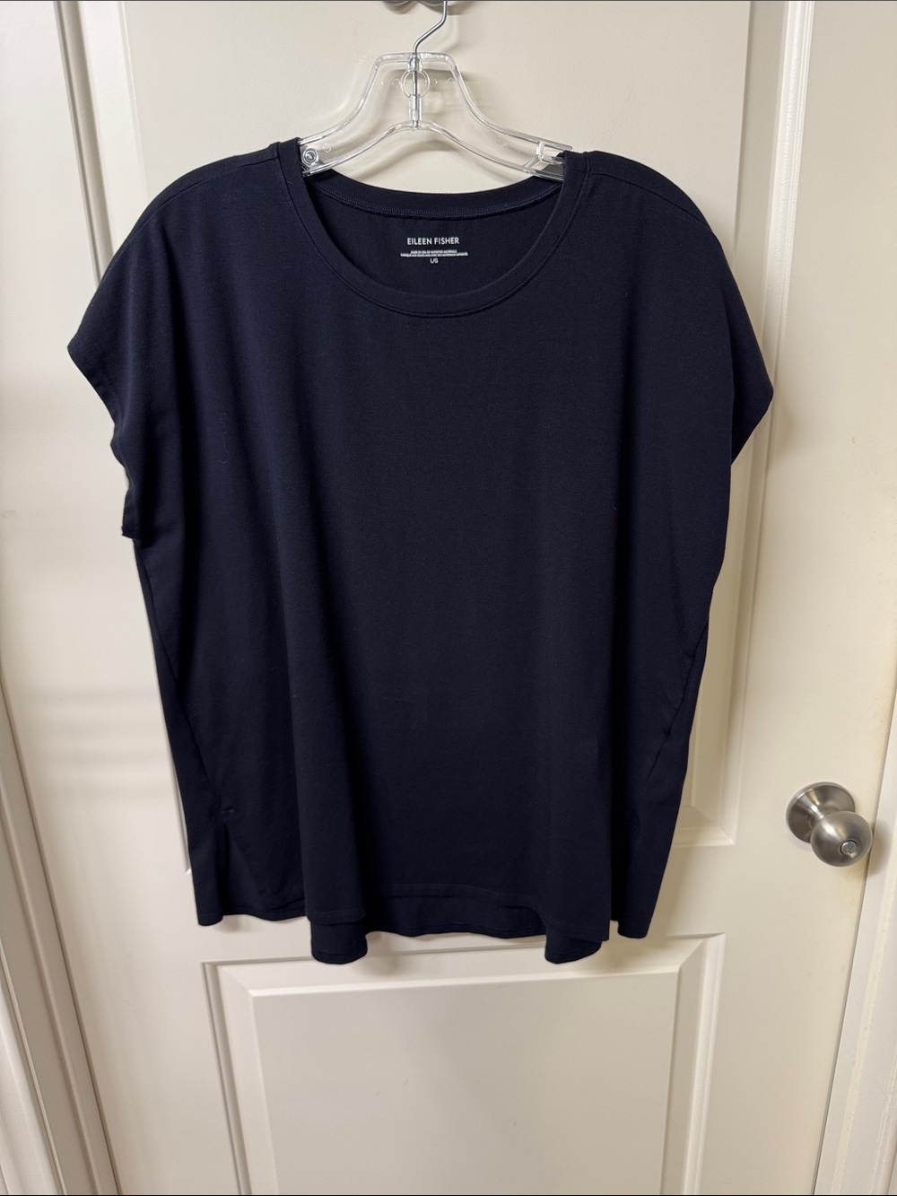 Eileen Fisher Navy Relaxed Short Sleeve Crewneck Top